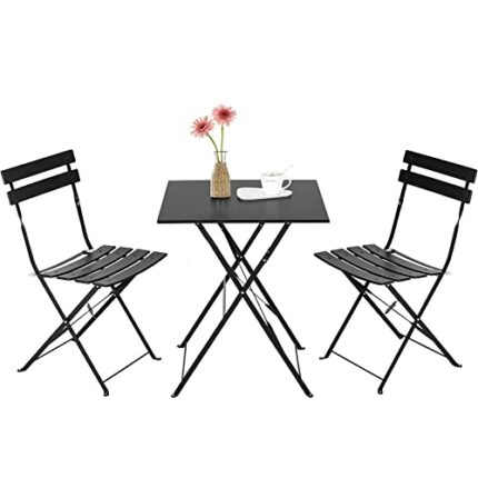 QINAIDI 3pcs Folding Table Chair, Lightweight Weather Resistant Rustproof Outdoor Garden Table and Chairs, for Patio Balcony,Black,Square