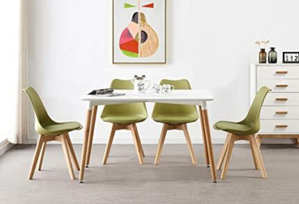 P&N Homewares® Lorenzo Dining Table and 4 Chairs Set Retro and Modern Scandinavian Dining Set White Black and Grey Chairs with White Dining Table
