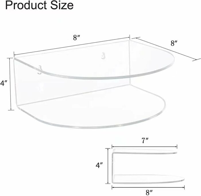New Material Environmental Acrylic Floating Bedside Table, Bedroom Wall-Mounted Bedside Table, Hanging, 8 inches Long x 8 inches Wide x 4 inches