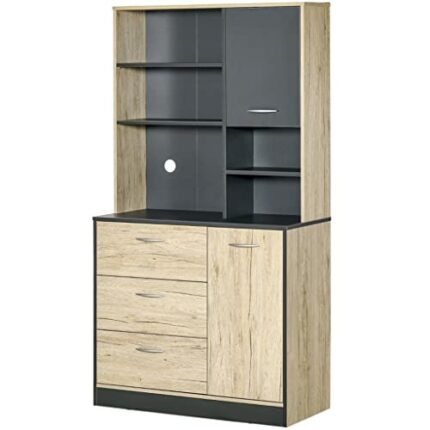 WALNUT 67" Freestanding Buffet, Kitchen Storage Cabinet With 3 Drawers, Cable Management, 4 Cubbies And 2 Cabinets.