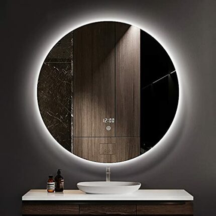 round Led Bathroom Mirror Illuminated Anti Fog Led Light Bathroom Smart Makeup Vanity Touch Dimmble Switch Color Temperature Change, Ip65, 700 *