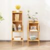 Welnow Natural Modern End Table, Solid Oak Wood Nightstand with 2 Tier Storage Space Open Shelf Side Table Cabinet Small Bedside Table Practical