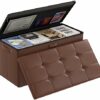 Fireproof Ottoman Storage Box Folding Padded Bench for Living Room Storage Stool Footstall Chest with Comfortable Lid,76x38x38cm,80L Capacity,Hol