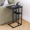 Yusong C Shaped End Table, Small Side Tables Slide Under Sofa Couch Bed, Small TV Tray Bedside Table for Small Spaces, Living Room, Bedroom, Blac