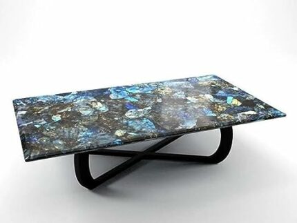 Gifts And Artefacts 30 x 48 Inches Labradorite Stone Resin Art Dining Table Top Rectangle Shape Marble Sofa Center Table for Office Furniture Dec