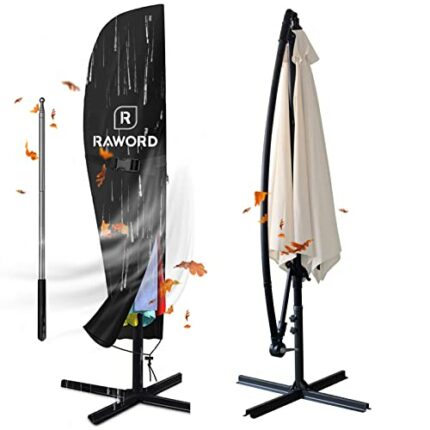Raword Parasol Cover, 420D Oxford Fabric Waterproof Parasol Cantilever Umbrella Cover with Zipper Used for 9ft to 11ft Garden Outdoor Umbrella -