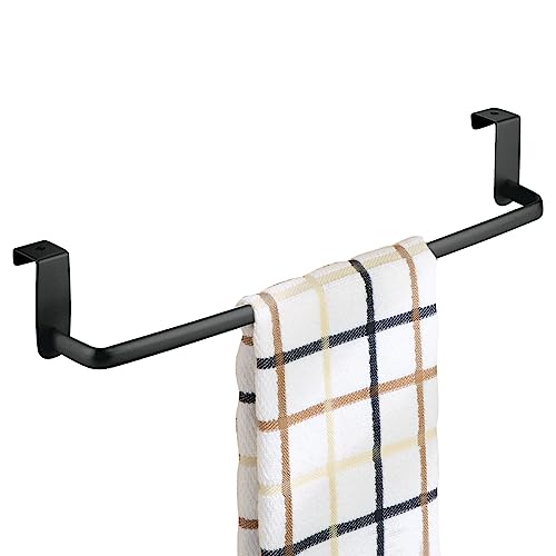 mDesign Over-the-Cabinet Kitchen Dish Towel Bar Holder – Towel Rack for Kitchen and Bathroom Cupboards – Steel Tea Towel Rail with No Drilling Re