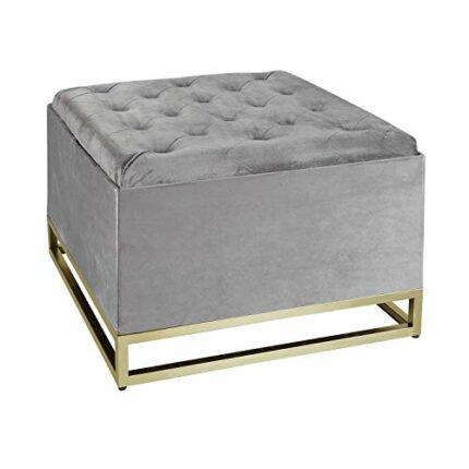 Inspire Me! Home Décor Caroline Ottoman with Inset Faux Marble Coffee Table Lid, Classy Pewter Grey Soft Velvet, 61 x 61 x 43 cm, Glamorous Tufte