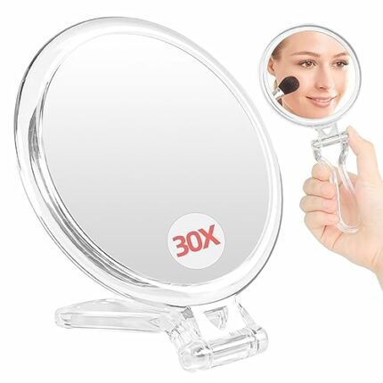 Travel Mirror Folding 30X Magnifying Compact Mirror, Travel Magnifying Mirror with Double-Sided 1X/30X,Hand Mirror for Handbag,Foldable Pocket Mi