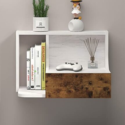 Bixiaomei Floating Nightstand with Drawer and Open Shelf, 19.7'' Wall Mounted Bedside Table with Large Storage, Mid-Century Modern End Table in S