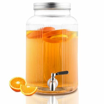 Evanda Glass Beverage Dispenser with Leakproof Stainless Steel Tap, 5.5L Iced Beverage Dispensers, Drink Dispenser for Fruit Teapot for Making Ic