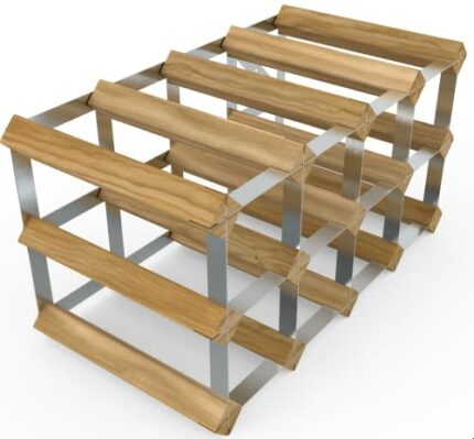 RTA Traditional Wine Rack - Fully Assembled, Handsome FSC Natural Pine, British Galvanized Steel, Made in UK, Light Oak Colour (12 bottle)
