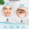 Magnifying Makeup Mirror, 1X 15X Double Sided Magnification Mirror, 360 Degree Rotation Table Mirror, White