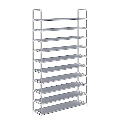 SONGMICS 2-Tier Rack, Shoe Storage for Hallway Closet, Slim and Space-Saving, Metal Frame, Non-Woven Fabric Shelves, Black LSH052B01