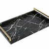 WV Decorative Tray Dark Grey Faux Shagreen Leather with Brushed Gold Stainless Steel Handle ,Serving Tray for Coffee Table, Ottoman in Living Roo