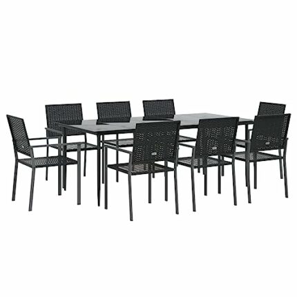 vidaXL Garden Dining Set 9 Piece, Table and Chairs for Patio, Outdoor Lounge Set for Dinner, Dinner Table Set, Modern Style, Poly Rattan and Stee