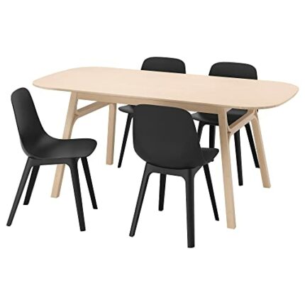 Ikea ODGER/VOXLÖV table and 4 chairs, 180x90 cm, bamboo/anthracite