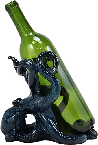 Octopus Wine Bottle Holder Figurine Tabletop Bar Counter Decorative Sculpture Single Wine Bottle Holder (Blue)