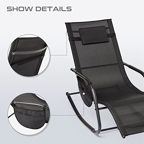 Mondeer Rocking, Textoline Sun Lounger Outdoor Relaxing Breathable Mesh Chair with Removable Headrest for Patio Rocker Pillow Garden Furniture, A