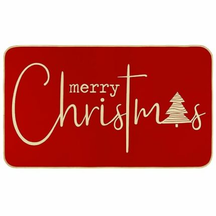 AnyDesign Christmas Welcome Doormat Merry Christmas Front Door Mat Red Non-Slip Door Rugs Indoor Outdoor Carpet Floor Mat for Farmhouse Home Offi