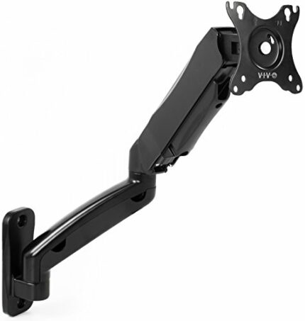 VIVO Height Adjustable Pneumatic Extended Arm Single Monitor Wall Mount, Full Motion Articulating, Fits 17 to 27 inch Screen, Black, MOUNT-V001G