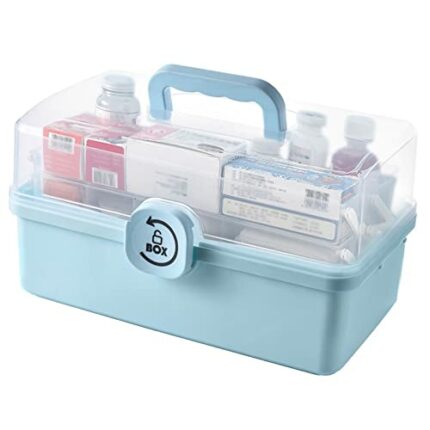 ZAUNCO Household Medicine Storage Box, Fold 3-Layer First Aid Box， Portable Medicine Container Box, large medicine chest for Home, School, Office