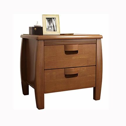 LUKEO Solid Wood Double Drawer Design Bedside Table, Mini Antique Simple Bedside Table