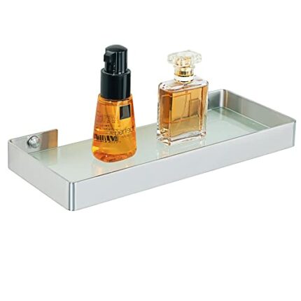 SAYAYO Bathroom Shelves Tempered Glass Shelf with SUS304 Stainless Steel Brushed Frame Rectangular Shower Shelves Heavy Duty Screw Fixing 30CM Le