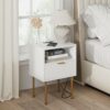 AEPOALUA Nightstand with Charging Station,Small Bedside Table with Drawer,White Night Stand,Bedside Furniture,End Table with Gold Frame,Drawer Dr