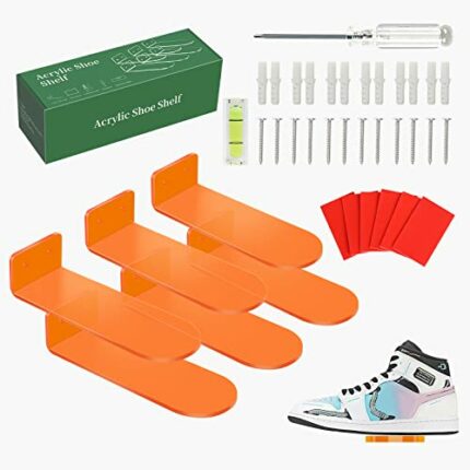 XIAOZHIGU 6pcs Floating Shoe Rack Sneaker Display Shelves Orange Acrylic Shoe Shelf For Room Decoration Collection Shoe Display Per Floating Snea