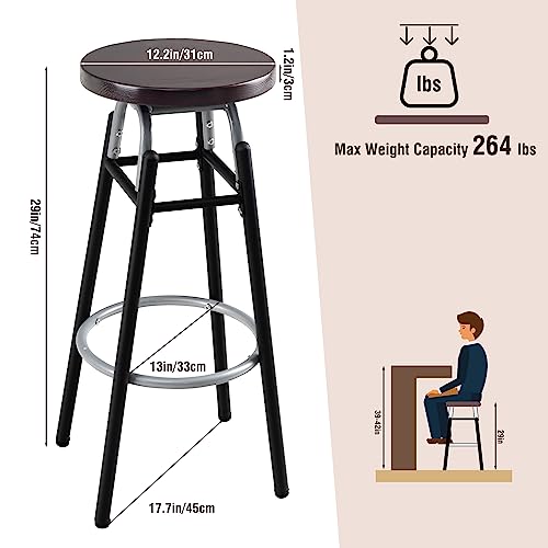 LAVIEVERT Bar Stools Set of 2, Swivel Round BarStools, Industurial Counter Stools Bar Chairs with Metal Footrest & Wood Seat for Kitchen, Dining