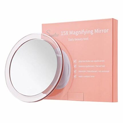 SANTOO 15X Magnifying Mirror - with 3 Mounting Suction Cups - Use for Precise Makeup - Eyebrows/Tweezing - Blackhead/Blemish Removal - Bathroom/T
