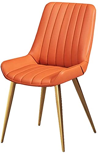 Retro Dining Chairs PU Leather Kitchen Chair with Golden Metal Legs for Lounge Kitchen Living Room (Color : Orange, Size : 1pcs)