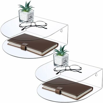 Barydat 2 Pcs Modern Acrylic Floating Nightstand Clear Floating Side Tables Bedroom Set of 2 Sturdy Floating Bedside Table Durable Wall Mounted S