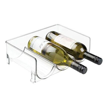 mDesign Three Bottle Fridge Wine Rack - Stackable Kitchen Shelf and Refrigerator Wine Bottle Holder - Clear