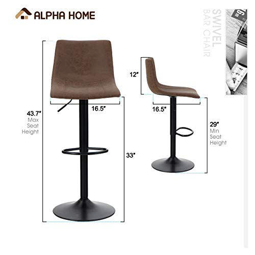 ALPHA HOME Bar Stools Set of 2 Adjustable Counter Height Bar Stools Swivel Breakfast Barstools Modern Kitchen Stools with Backs and Footrest, Com
