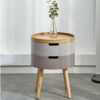 FRDTSG Bedroom Small Simple Bedside Table Nordic Children's Room Storage Cabinet Cute Narrow Round Side Table Double Drawer
