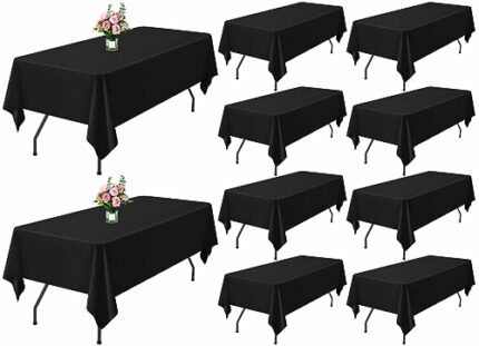 10 Pack Black Disposable Plastic Tablecloths,Plastic Rectangle Tablecloth Tablecloths 54 Inch x 108 Inch Party Table Cover for Picnic BBQ,Wedding