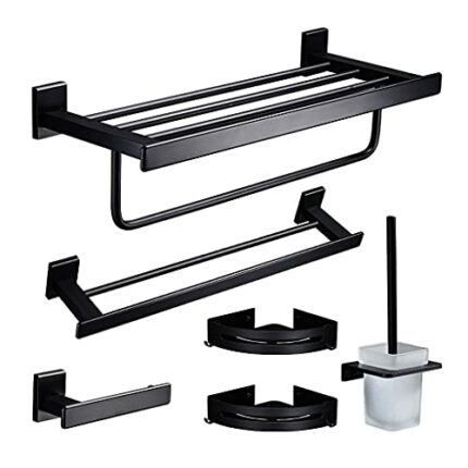VERDDE Perforated Free Towel Rack Space Aluminum Toilet Bathroom Shelf Nordic Black Bath Towel Set