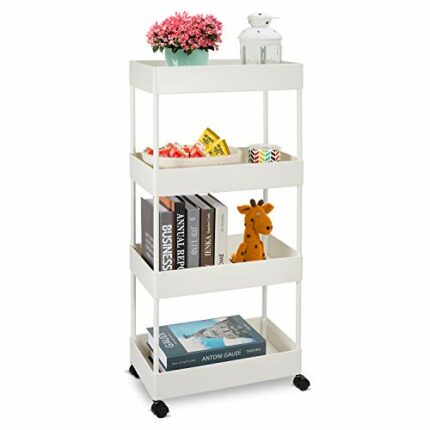 Narrow Storage Cart 4-Tier Rolling Utility Storage Cart, Mobile Shelving Unit Rolling Bathroom Carts, Slide Out Storage Cart Storage Shelf Rack f