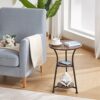 Neekor Round End Table,3-Tier Small Round Side Table with Wooden Shelves, Rustic Retro Table Corner Sofa Table for Living Room Bedroom (Rustic Br