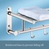 Towel Rack Wall Mounted Bathroom Stainless Steel Double Layer Shelf Flip and Foldable Anti Rust Towel Bar With 4 Hooks for Kitchen Hotel Shower R
