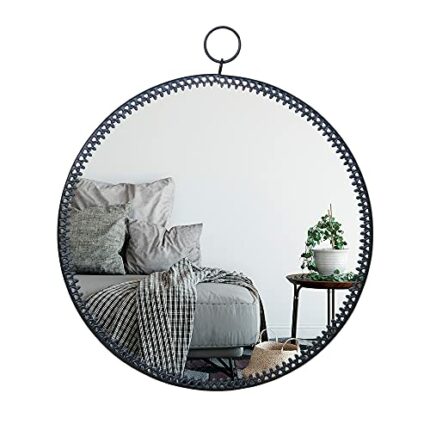 LONGWIN Black Hanging Wall Round Mirror Decor Geometric Circle Mirror for Bathroom Bedroom Living Room 10.2inch