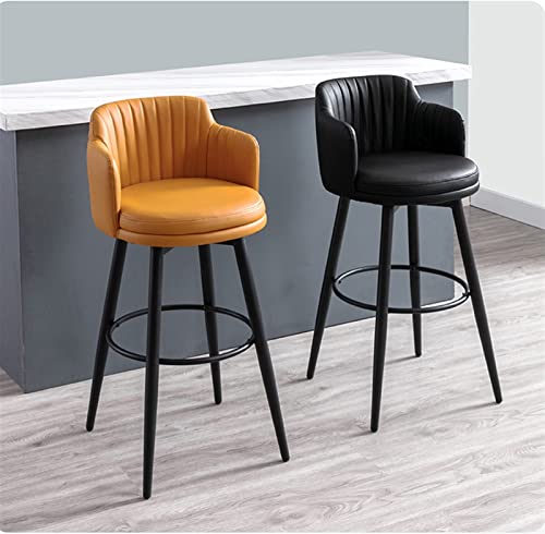 DWILKE Modern Leather Bar Chairs Set of 3 Counter Height 26" Swivel Bar Stool Chair for Kitchen Island Metal Legs Upholstered Barstool with Arms,