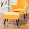 FGHOEV Upholstered Vanity Footstool Side Table Seat Dressing Chair with Golden Metal Leg Fabric stool (Color : Argento)