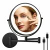SLIMOON 9" Wall Mounted Lighted Makeup Mirror with Magnification, 1X/10X Magnifying Mirror with Light, 3 Color LED Dimmable 2000mAh Rechargeable