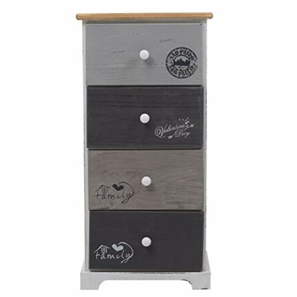 Rebecca Mobili Nightstand Table 4 Drawers Chest Paulownia Wood White Grey Shabby Vintage Bedroom Bathroom - 72 x 35 x 27 cm (H x W x D) - Art. RE