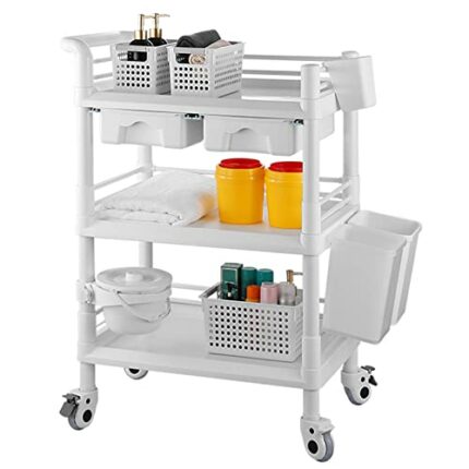 Rolling Utility Cart,Qiwey Medical Utility Cart with Drawers,3-Tier Esthetician Cart with Wheelsfor Beauty Salon SPA Commercial Hospital Office L