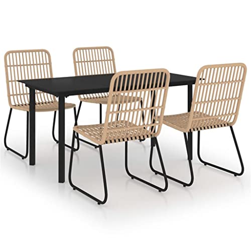 TJLSS 5 Piece Outdoor Dining Set Poly Rattan and Glass