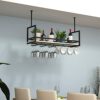 SUCHETA Wine Rack Hanging Wine Glass Rack, Rustic Style Wine Glass Bottle Rack Can Hanging Mount,Metal Stemware Holder Adjustable Height For Bars